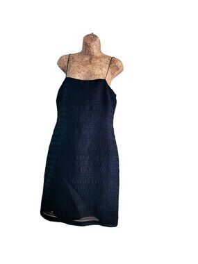 Black Embroidery Silk Sleeveless Textured Spaghetti Strap Dress with Back Slit